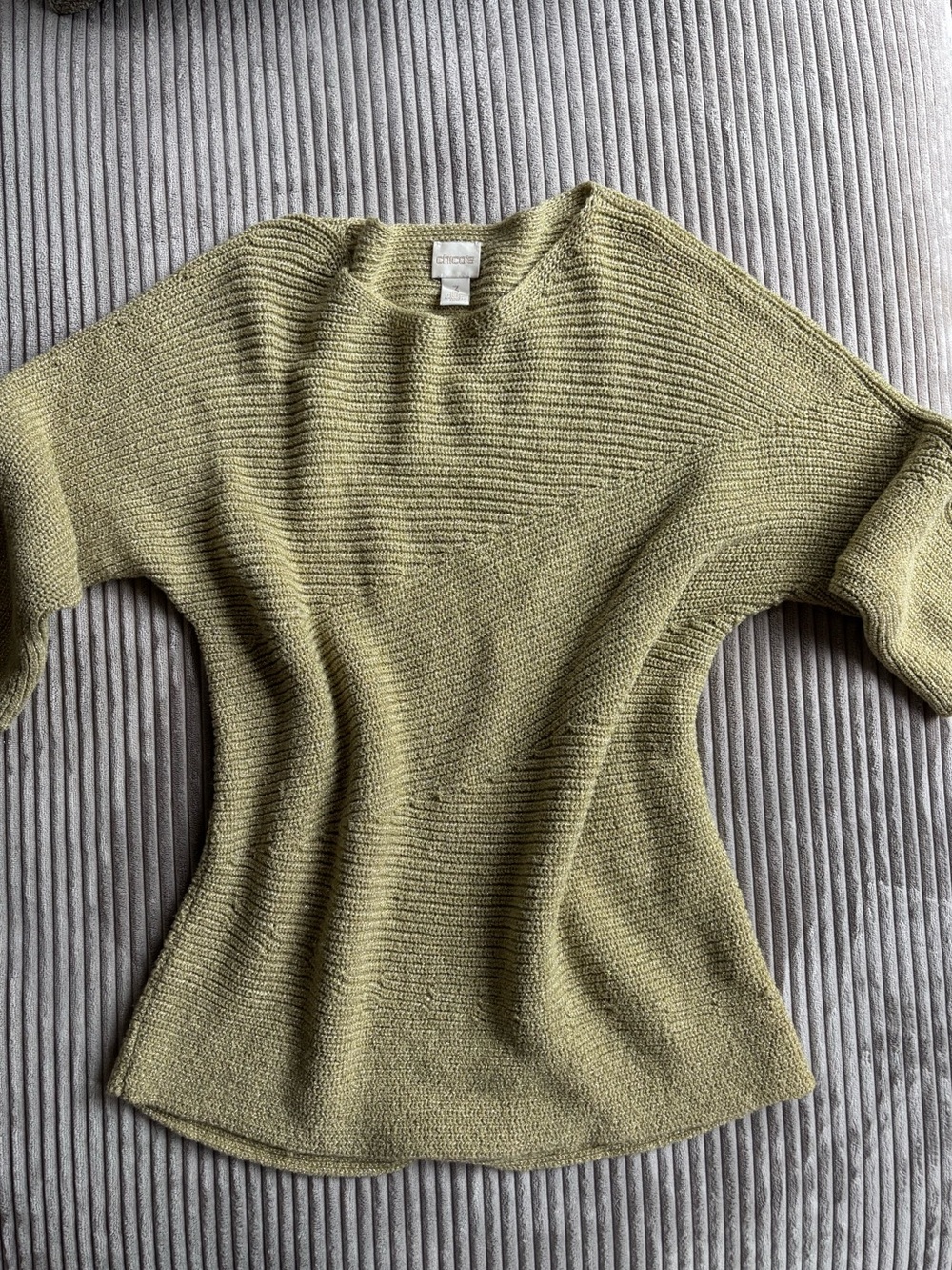 Chico's Olive Green Knit Short-Sleeve Sweater